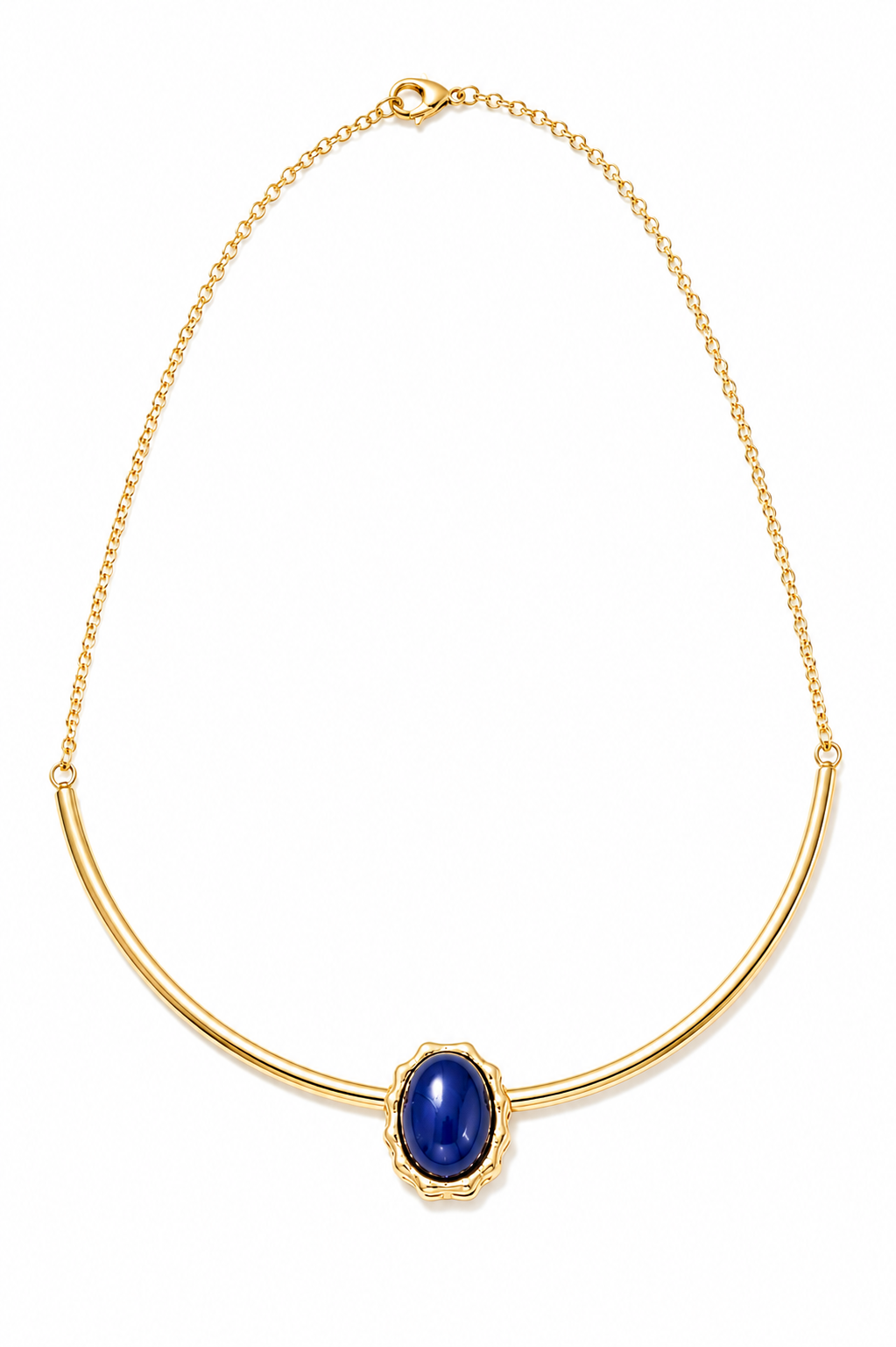 Colar Aro Deusa Safira Azul Ouro 18k