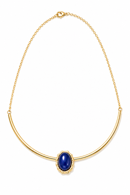 Colar Aro Deusa Safira Azul Ouro 18k