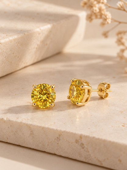 Brinco Ponto de Luz Amarelo Manteiga 10mm Ouro 18k