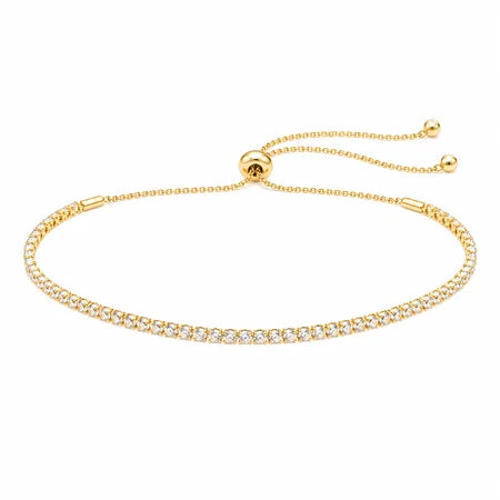 Pulseira Riviera 2mm Cristal Regulável Ouro 18k