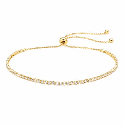 Pulseira Riviera 2mm Cristal Regulável Ouro 18k