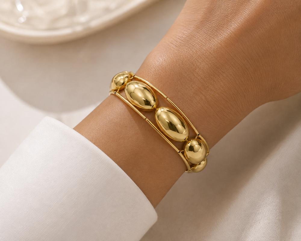 Pulseira Canutilho com Peças Ovais Ouro 18k