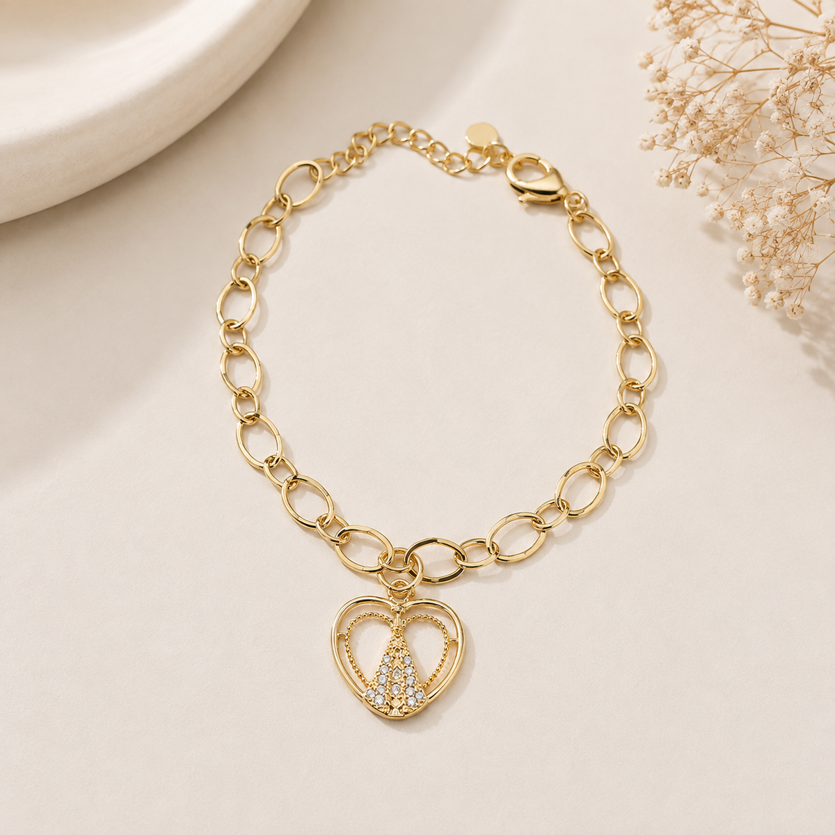 Pulseira Elos Coração de Nossa Senhora Ouro 18k