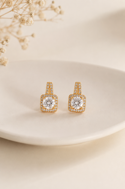 Brinco Verona Cravejado Cristal Ouro 18k
