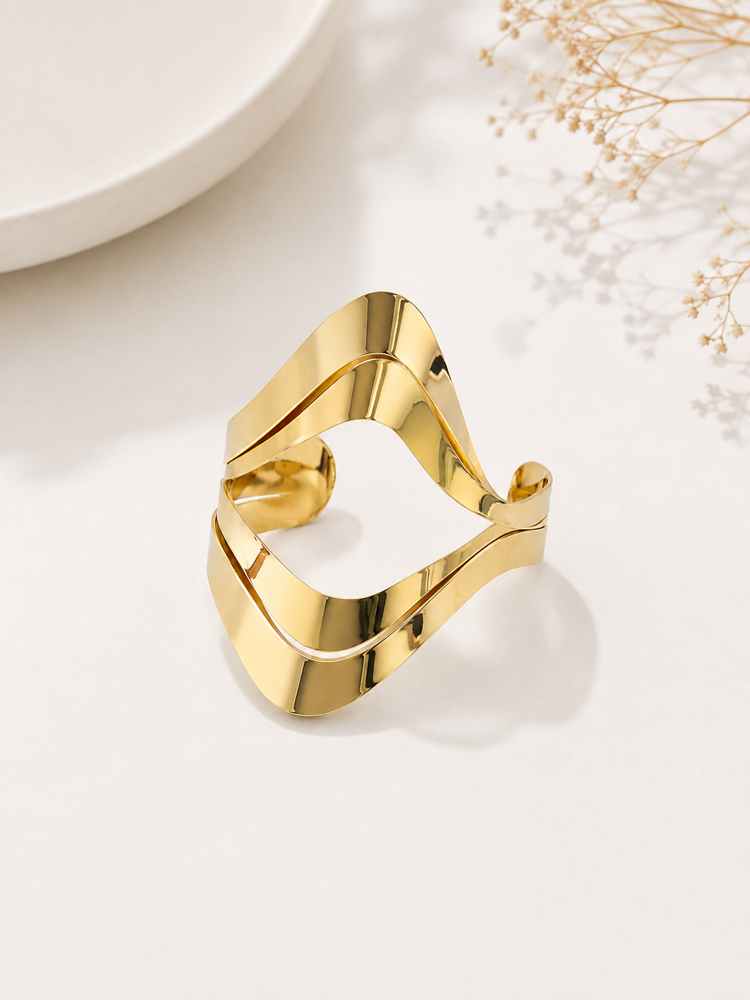 Bracelete Futurista Arredondado Duplo Máxi Ouro 18k