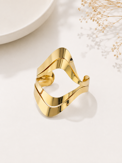 Bracelete Futurista Arredondado Duplo Máxi Ouro 18k