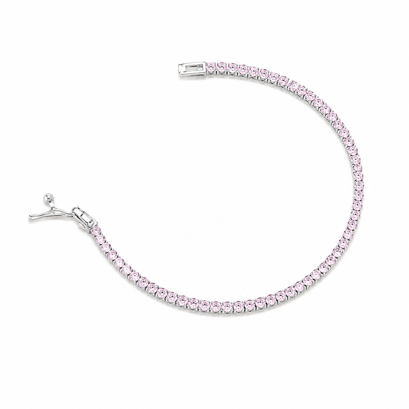 Pulseira Riviera Quartzo Rosa 2mm Ródio Branco