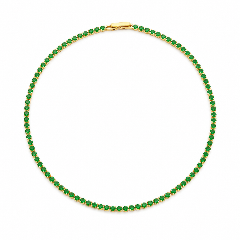 Colar Riviera Esmeralda 2mm Ouro 18k