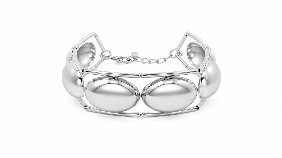 Pulseira Canutilho Peças Ovais Ródio Branco