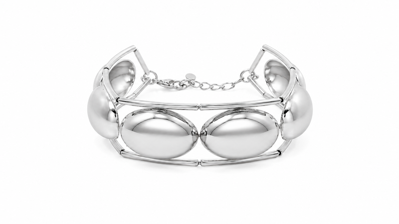 Pulseira Canutilho Peças Ovais Ródio Branco