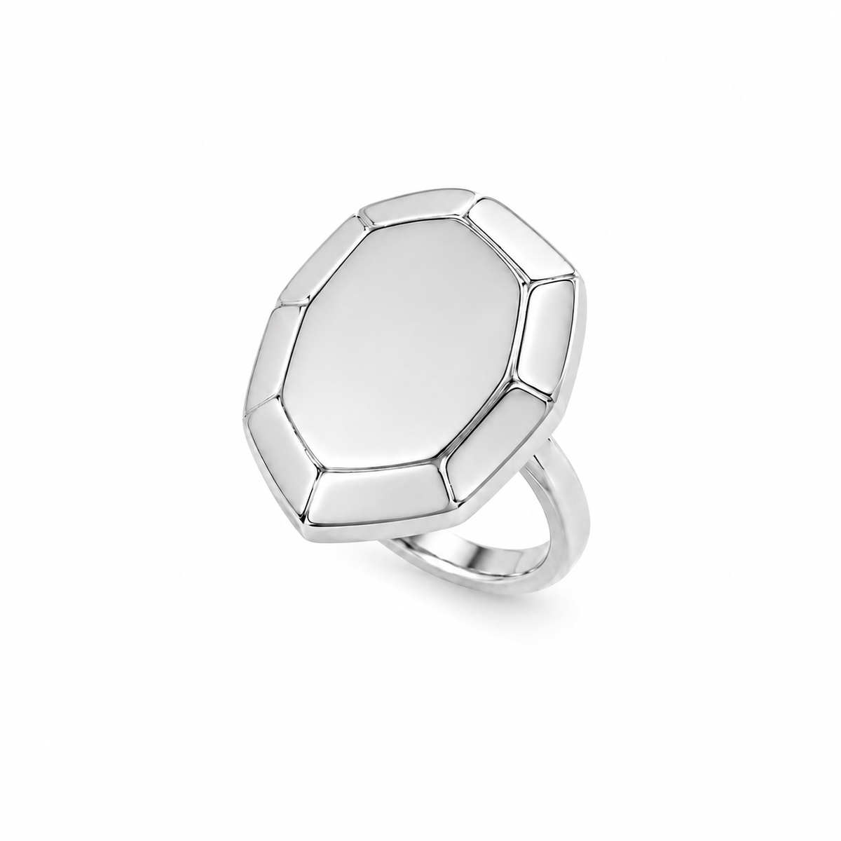 Anel Facetado Oval Ródio Branco