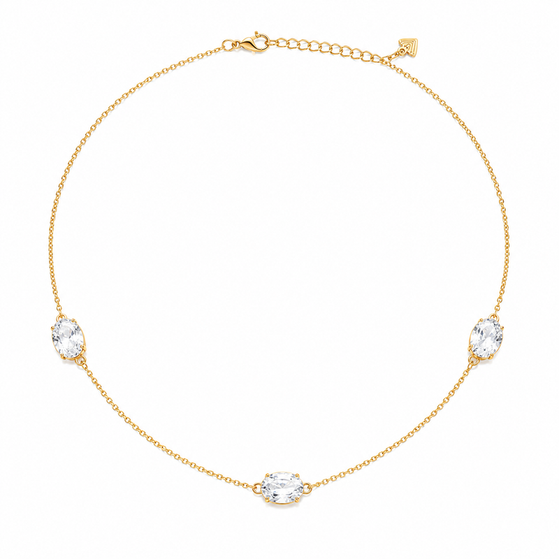 Choker Cartier com Pedra Oval Cristal Ouro 18k