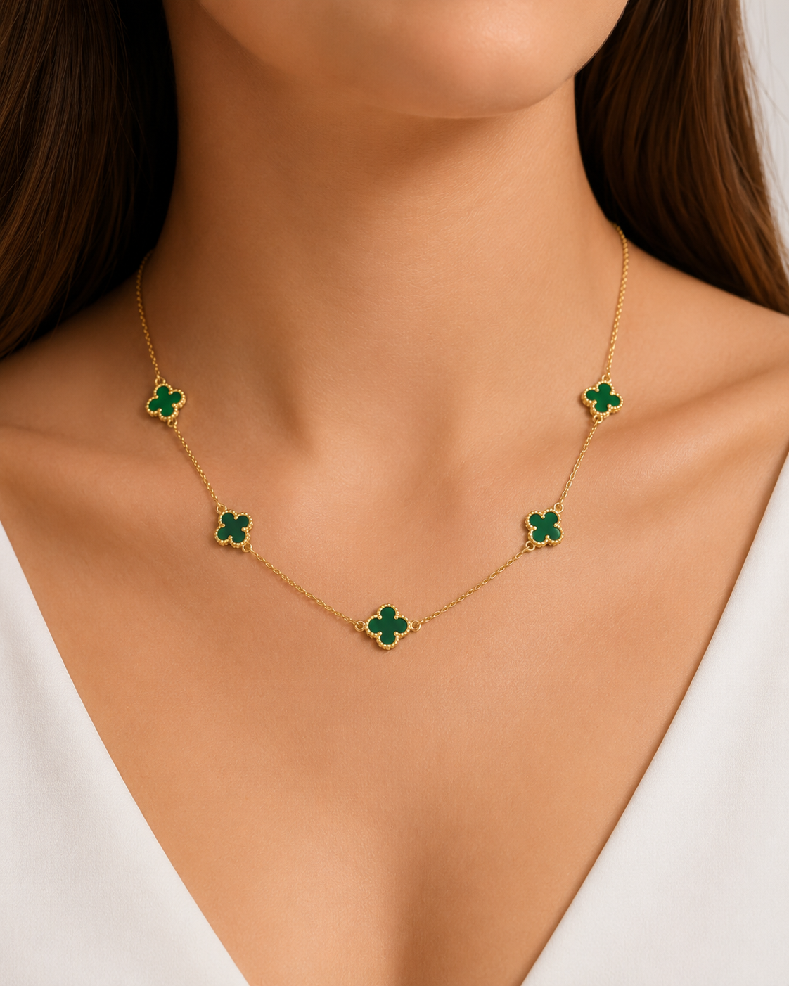 Colar Trevo Polímero Verde Ouro 18k