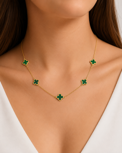 Colar Trevo Polímero Verde Ouro 18k