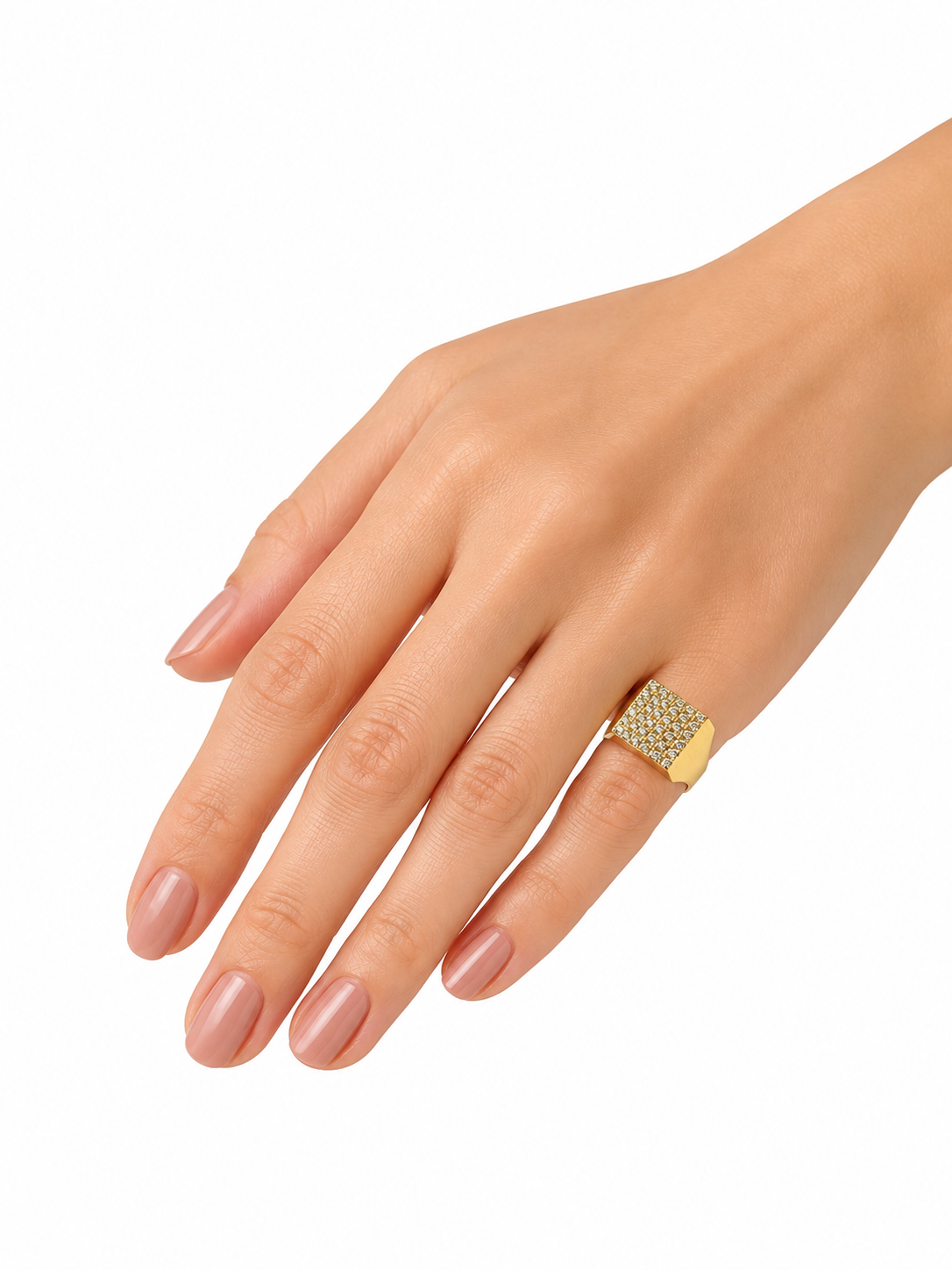 Anel Quadrado Cravejado Dedinho Ouro 18k