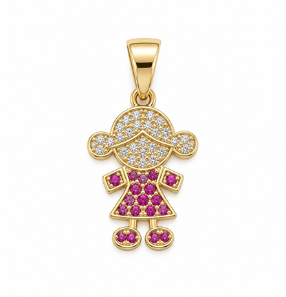 Pingente Menina Rosa Ouro 18k