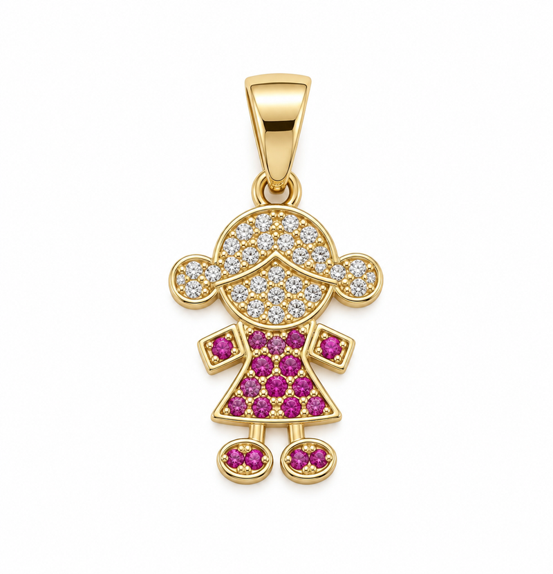 Pingente Menina Rosa Ouro 18k
