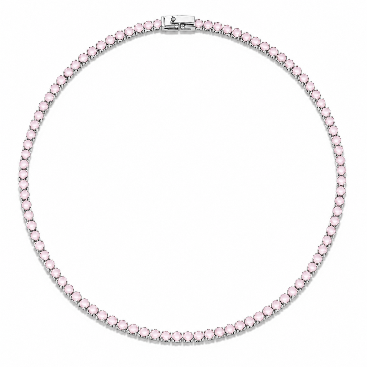 Colar Riviera Quartzo Rosa 2mm Ródio Branco