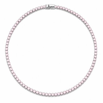 Colar Riviera Quartzo Rosa 2mm Ródio Branco