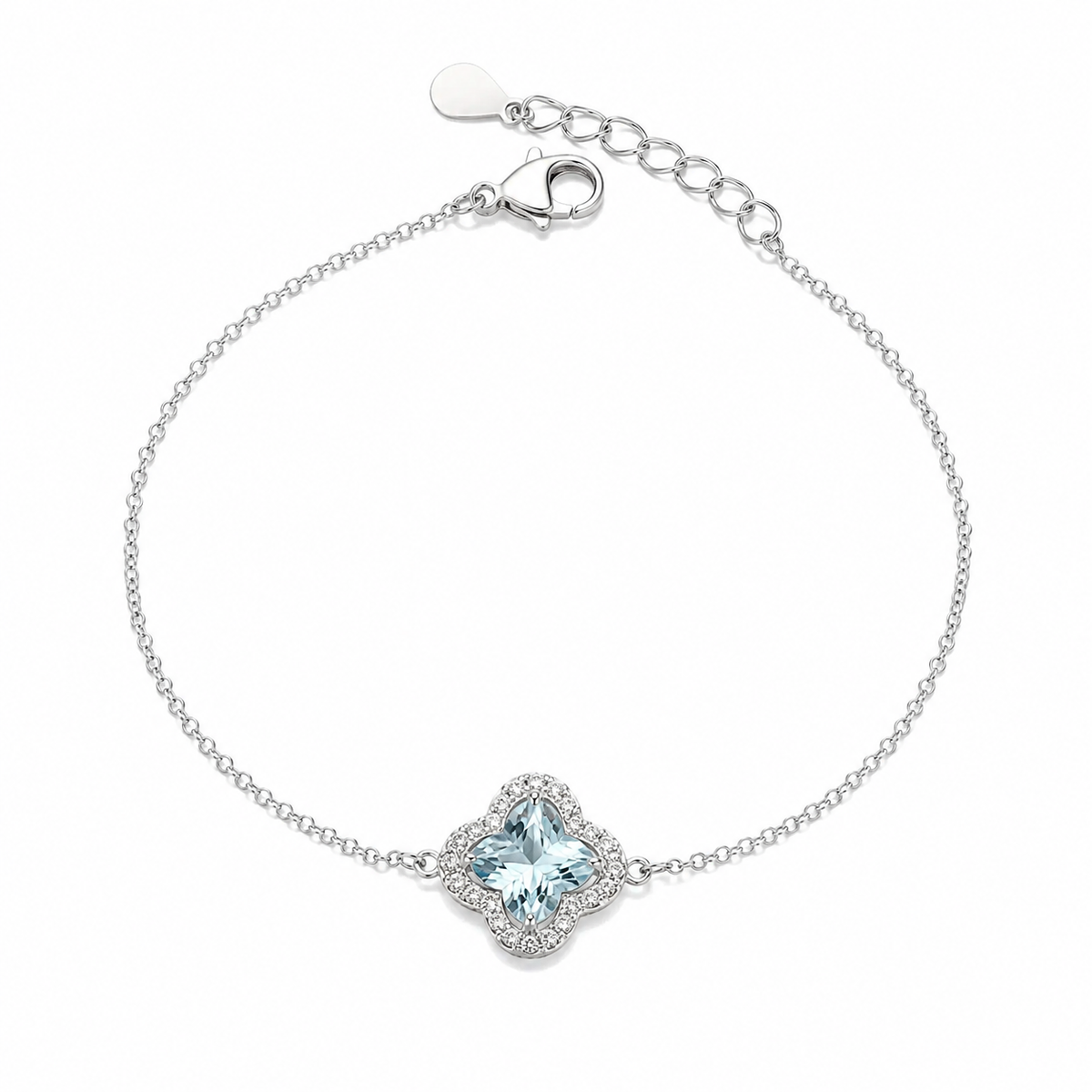 Pulseira Trevo Solitário Azul Claro Prata 925