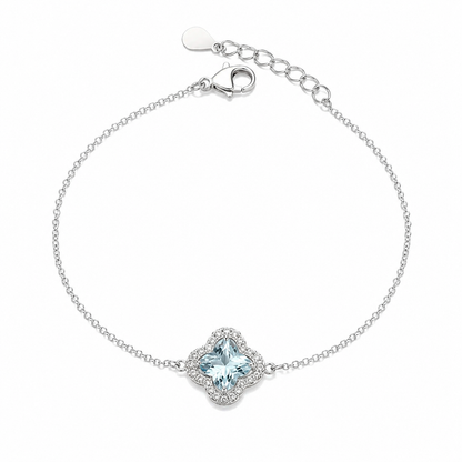 Pulseira Trevo Solitário Azul Claro Prata 925