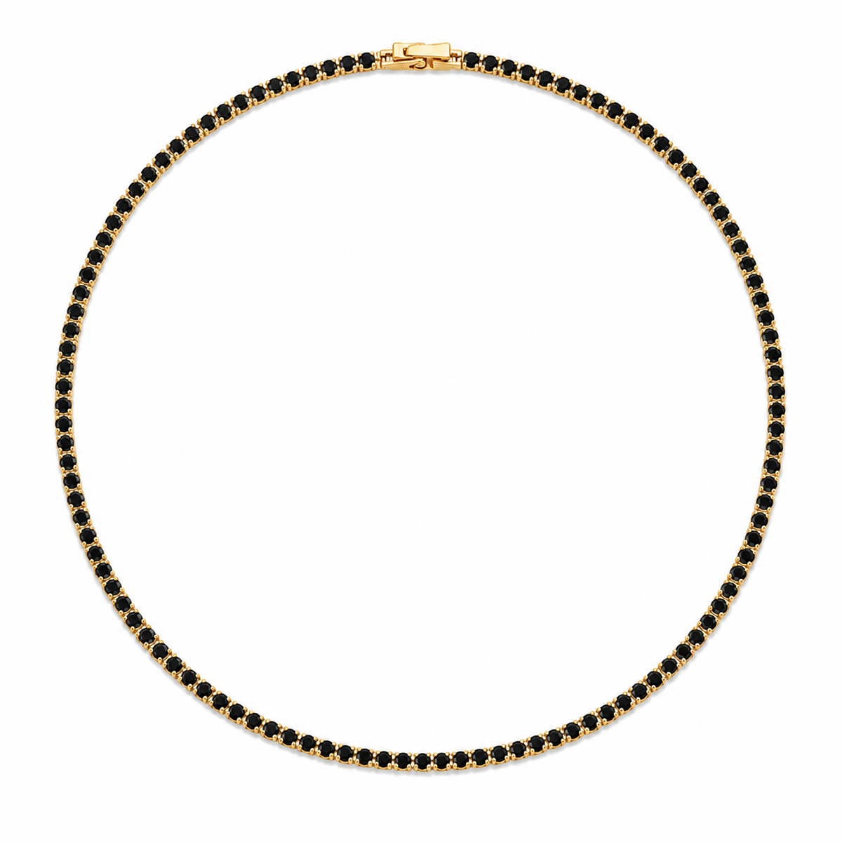 Colar Riviera Quatzo Preto 2mm Ouro 18k