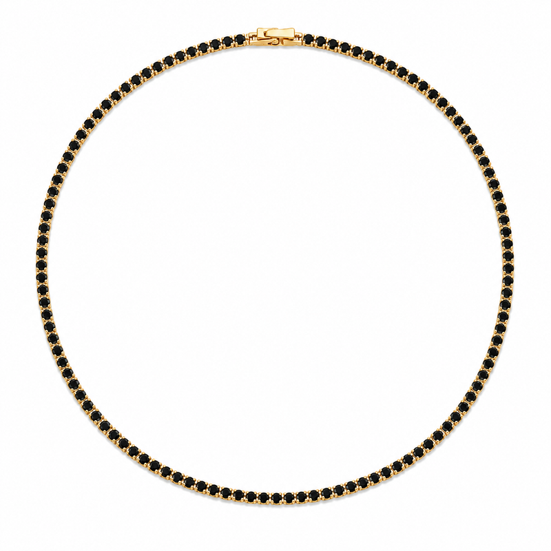 Colar Riviera Quatzo Preto 2mm Ouro 18k