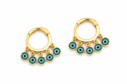 Brinco Argola Olho Grego Azul Claro Ouro 18k