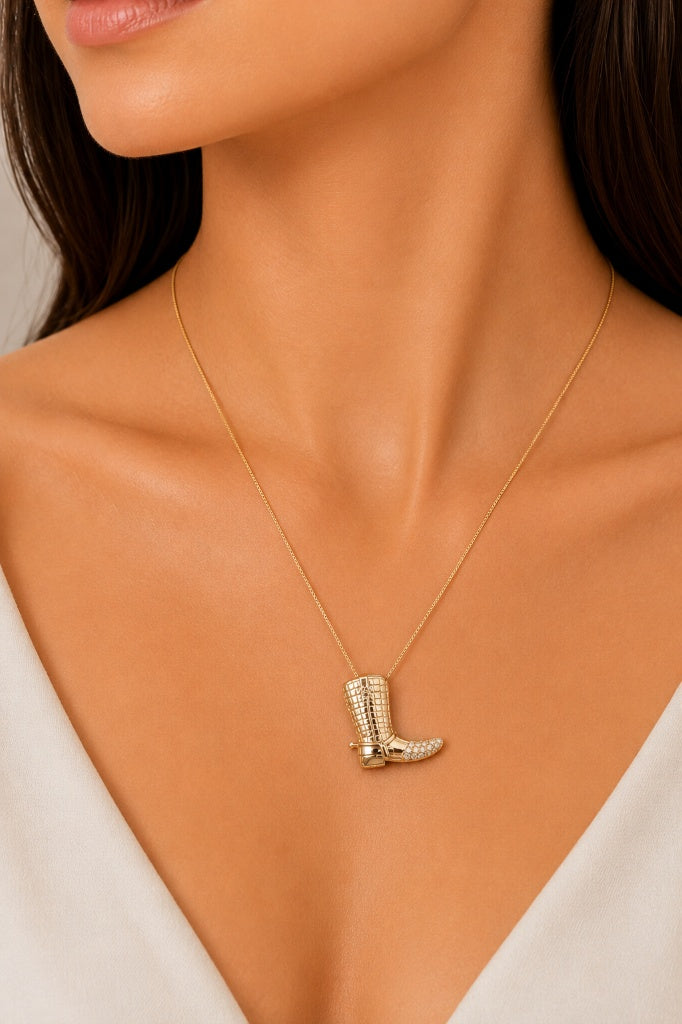 Colar Veneziana com Bota Cravejada Ouro 18k