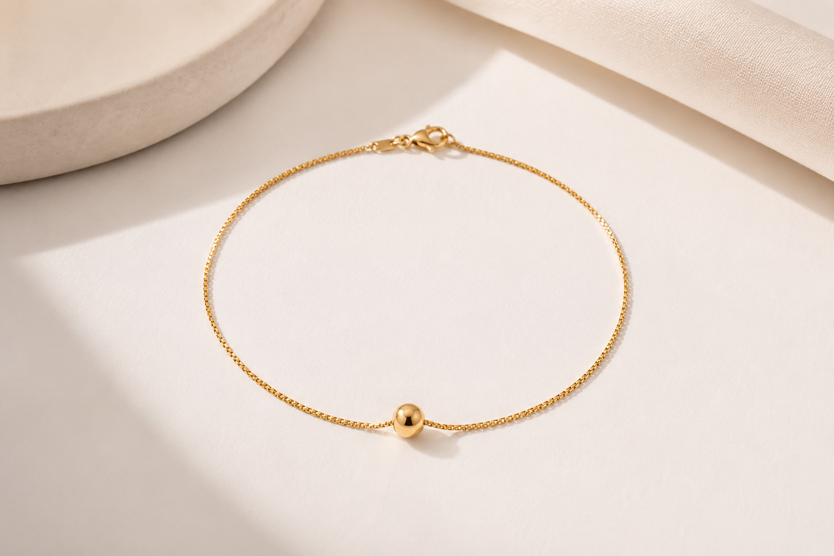 Tornozeleira Veneziana com Esfera Ouro 18k
