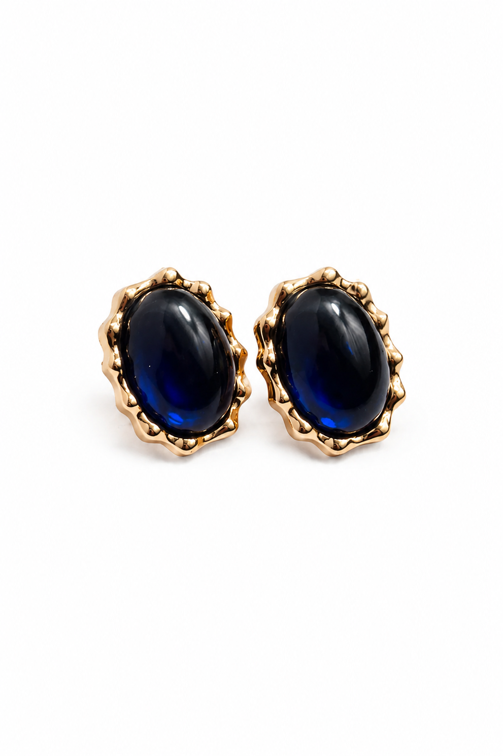Brinco Luar Nobre Safira Azul Escura Ouro 18k
