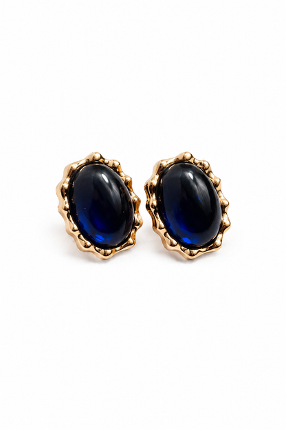 Brinco Luar Nobre Safira Azul Escura Ouro 18k