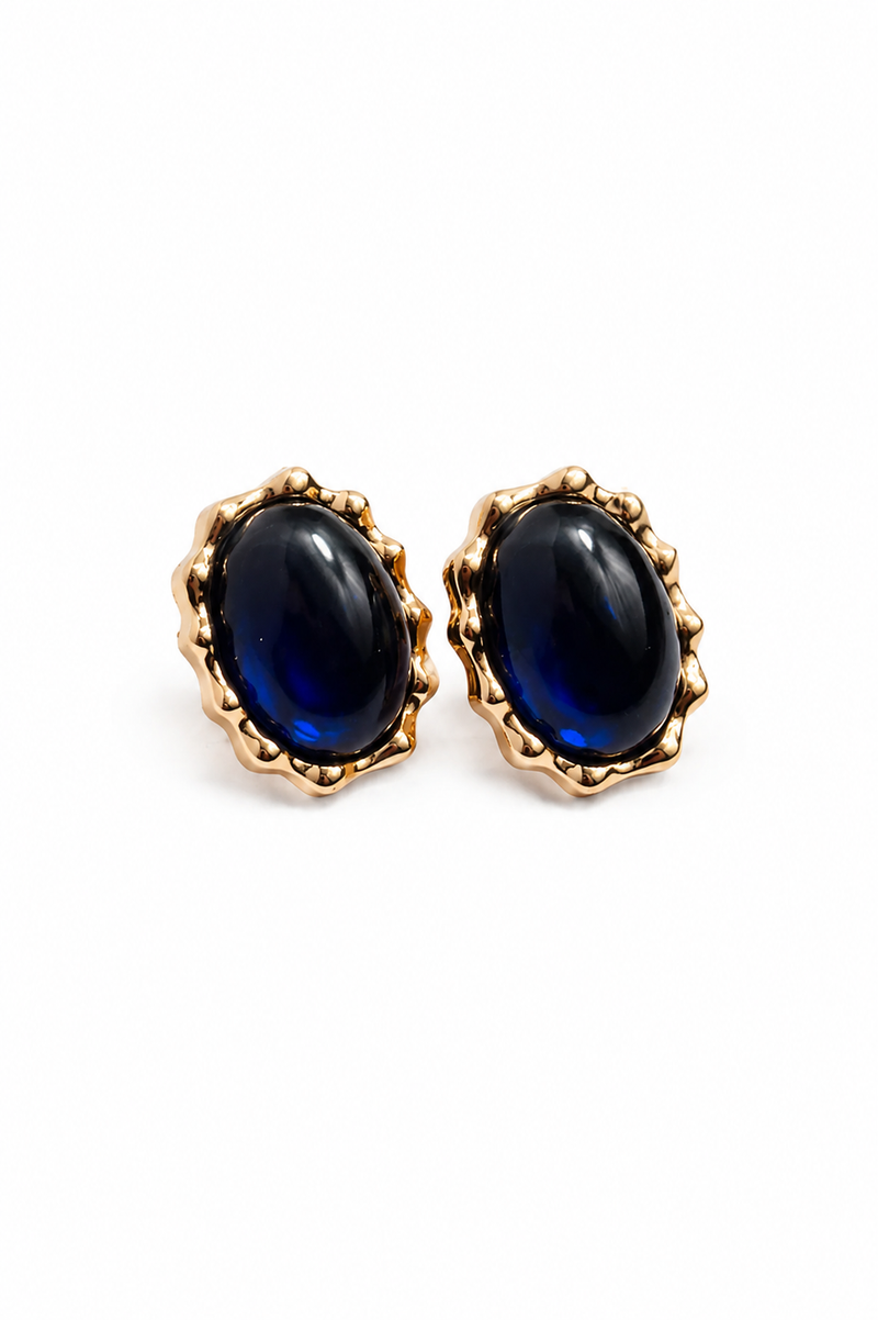 Brinco Luar Nobre Safira Azul Escura Ouro 18k