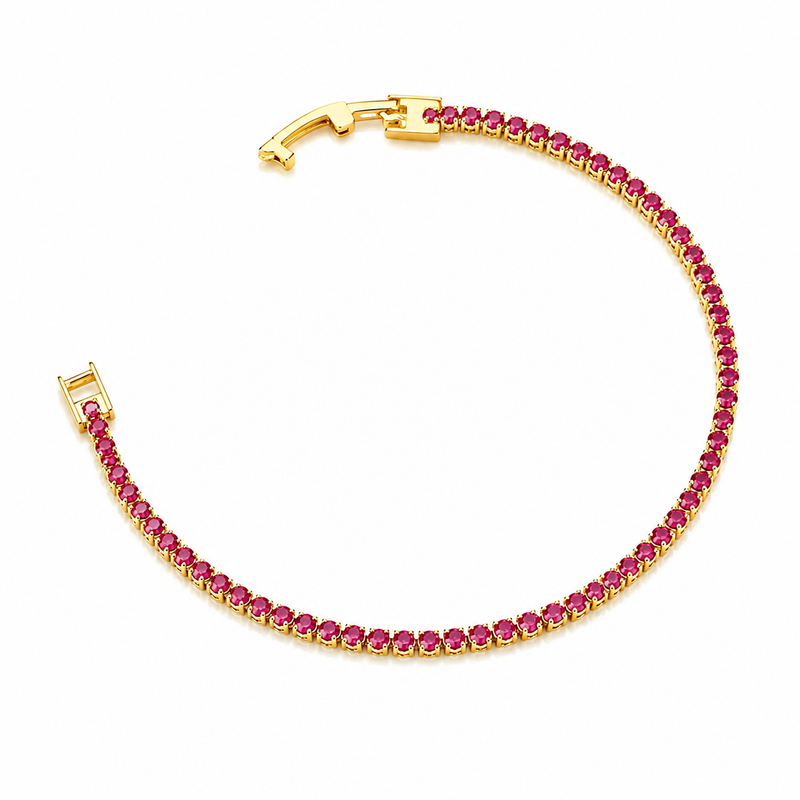 Pulseira Riviera Rosa 2mm Ouro 18k