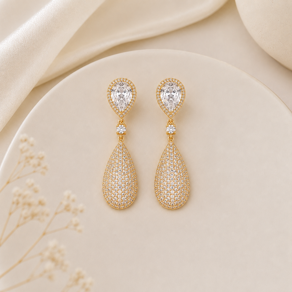 Brinco Festa Luxo Gota Ouro 18k