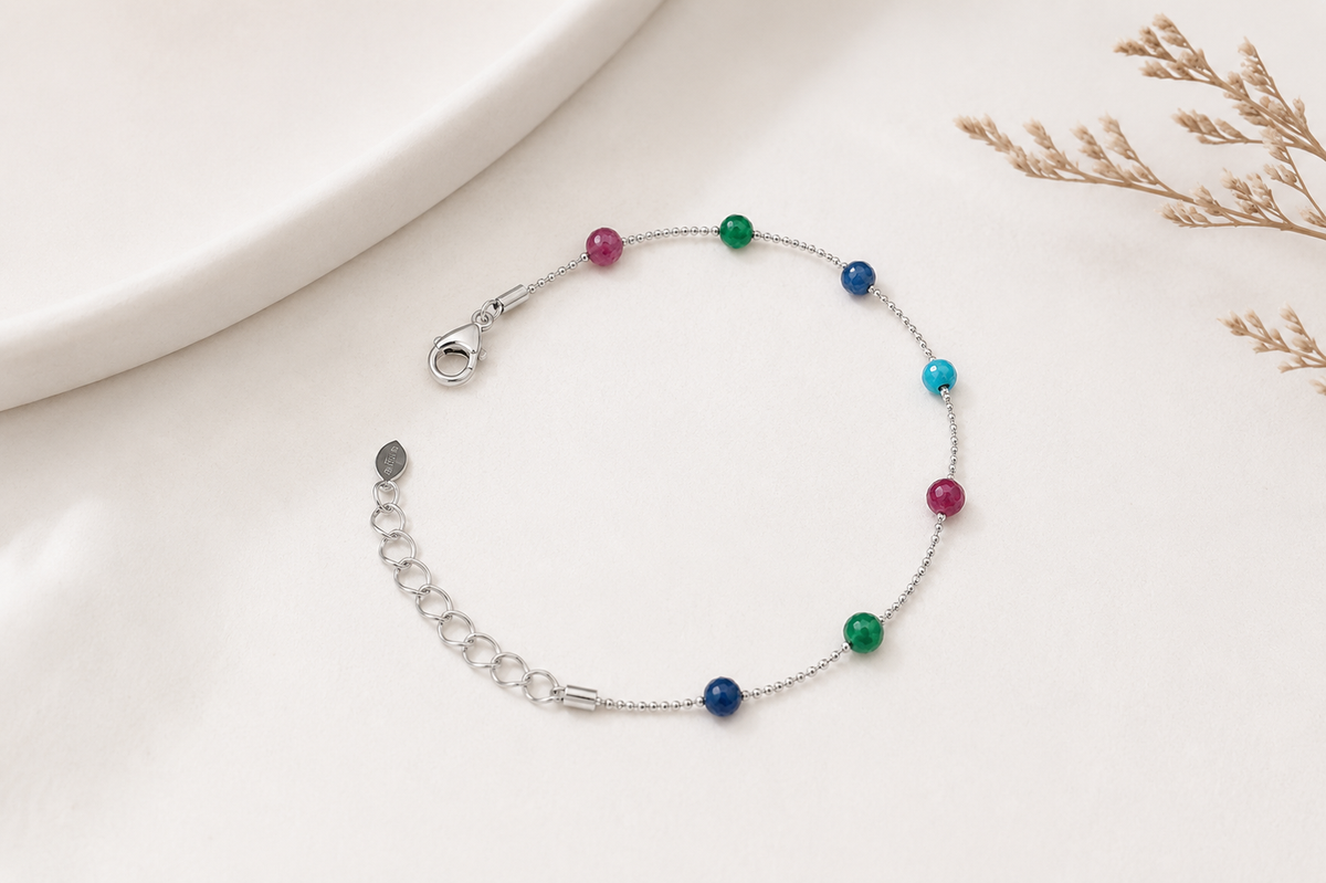 Pulseira Pedra Natural Collor Ródio Branco