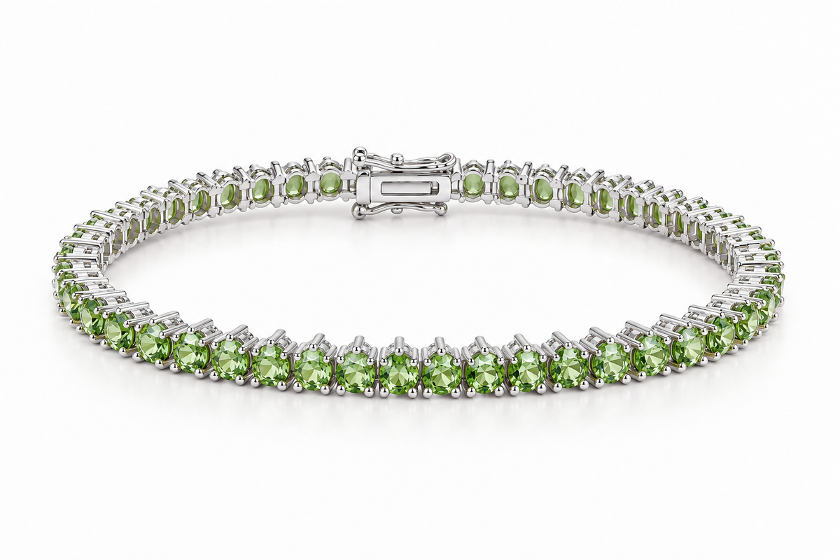 Pulseira Riviera Três Pontas Peridoto Ródio Branco