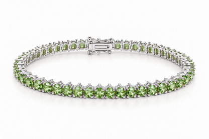 Pulseira Riviera Três Pontas Peridoto Ródio Branco