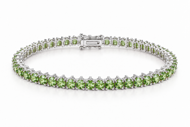 Pulseira Riviera Três Pontas Peridoto Ródio Branco