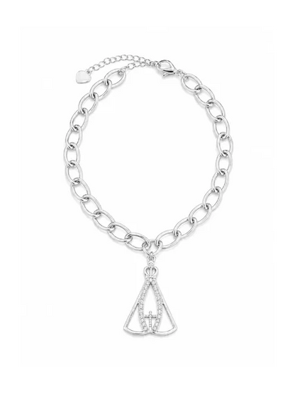 Pulseira Elo Portugues com Nossa Senhora Cravejada Ródio Branco