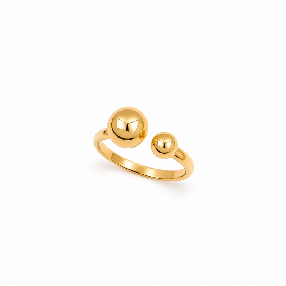 Anel Duas Esferas Pequena/Grande Regulável Ouro 18k