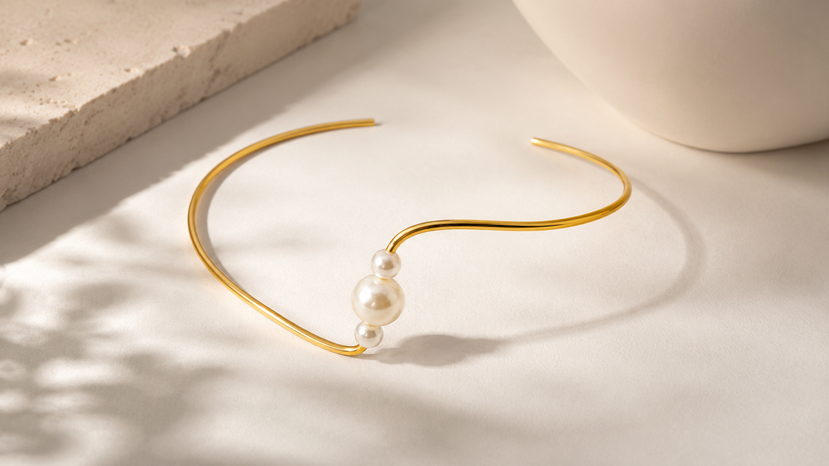 Choker Aro 3 Pérolas Ouro 18k