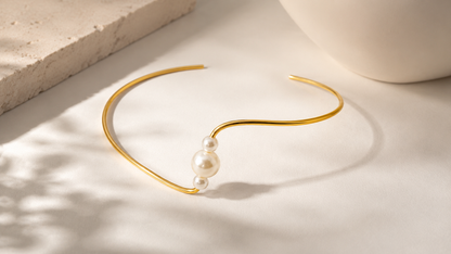 Choker Aro 3 Pérolas Ouro 18k