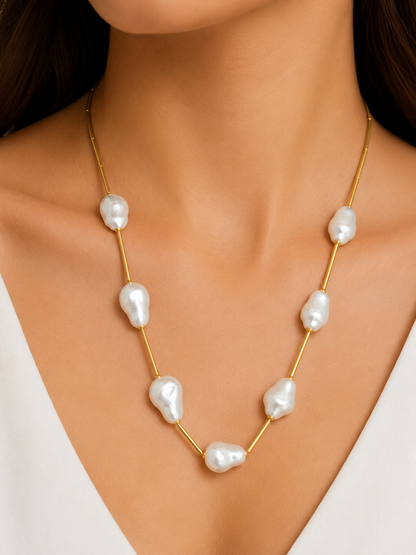 Colar Pérola Shell com Canutilho Ouro 18k