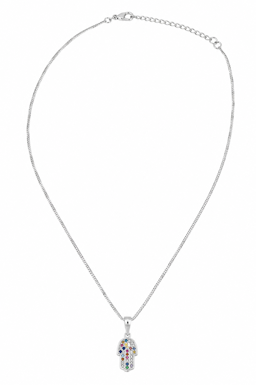 Colar Mão de Fátima Color Ródio Branco