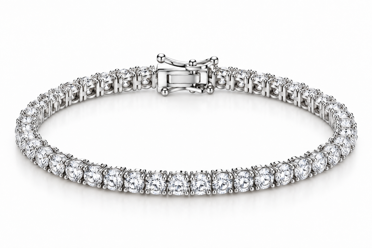 Pulseira Riviera Três Pontas Cristal Ouro Ródio Branco