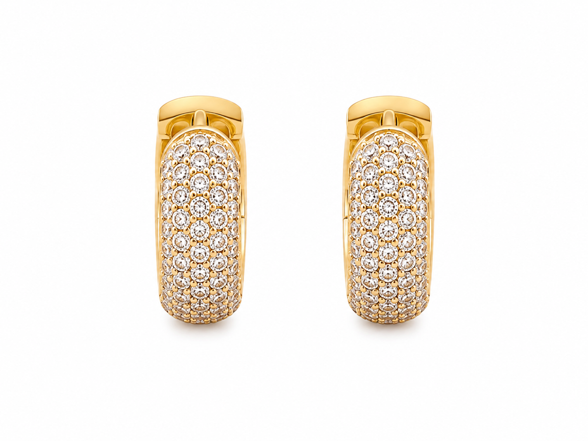 Brinco Argola Cravejada Fancy 5 Fileiras Zircônia M Ouro 18k