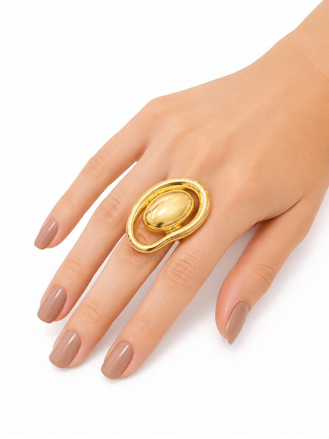 Anel Oval Orgânico Regulável Ouro 18k