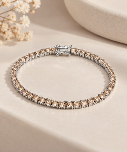 Pulseira Riviera Três Pontas Champagne Ródio Branco