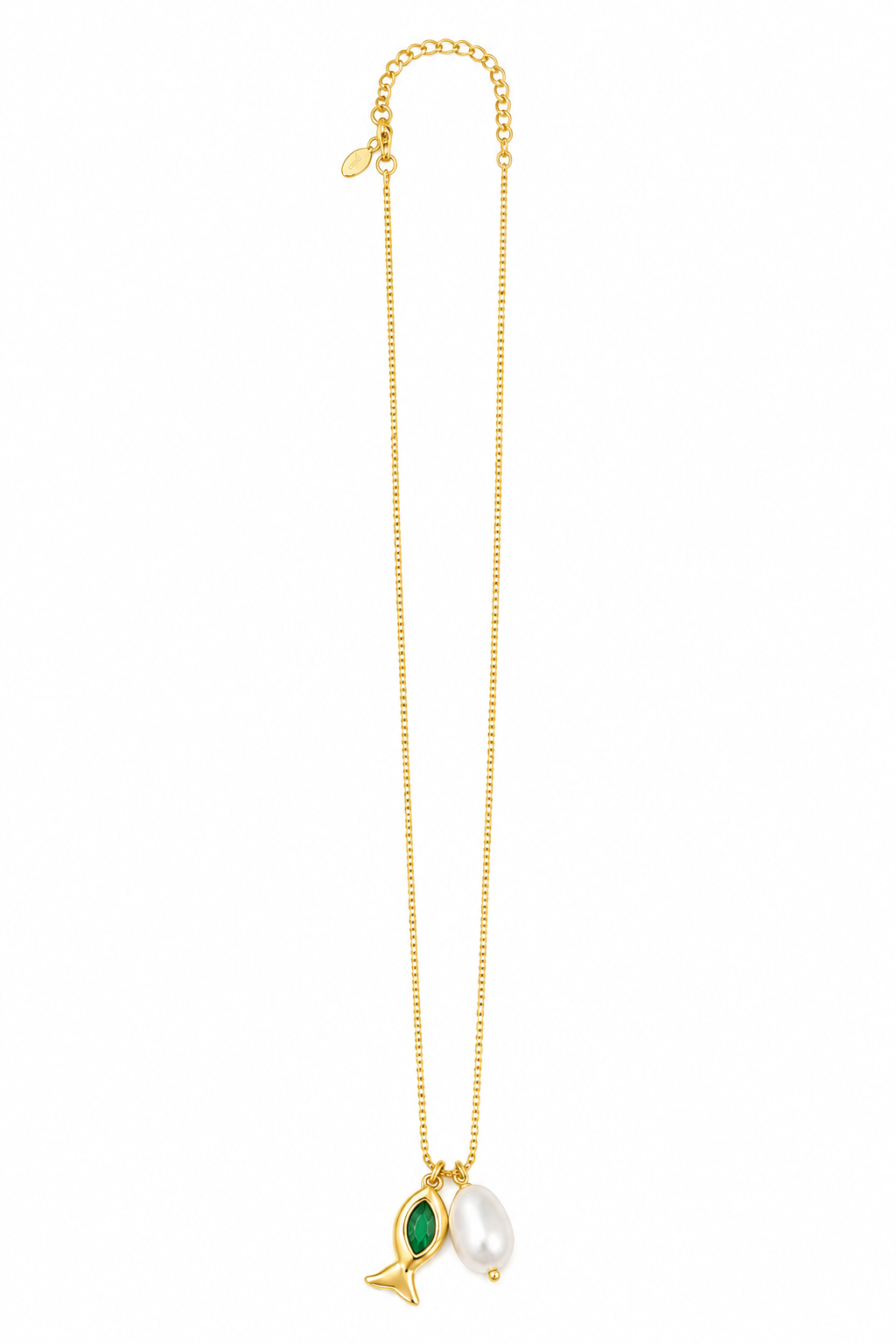 Colar Peixe Turquesa com Pérola Ouro 18k